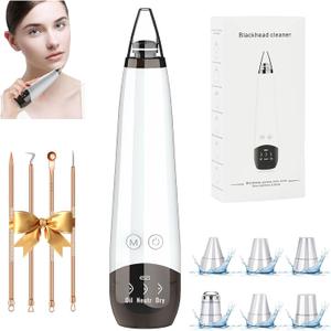 2026 Pore Vacuum, USB Rechargeable Blackhead Remover Vacuum,3 Levels Adjustable Pore Vacuum Blackhead Remover, with 6 Suction Power Probe,4 Golden Needle face Vacuum Pore Cleanser Kit-White