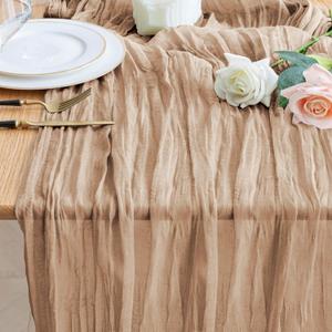 Wokceer Cheesecloth Table Runner Nude Brown 10FT Boho Gauze Cheese Cloth Table Runner for Party Long Rustic Sheer Table Runners for Baby Bridal Shower Wedding Easter Table Decor