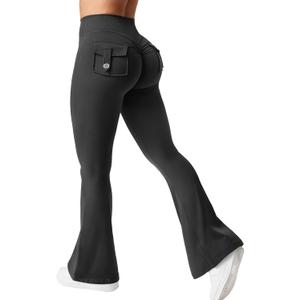 YEOREO CoreFlex Flare Leggings with Pockets for Women Scrunch Workout Leggings Butt Lifting Gym Yoga Pants, M