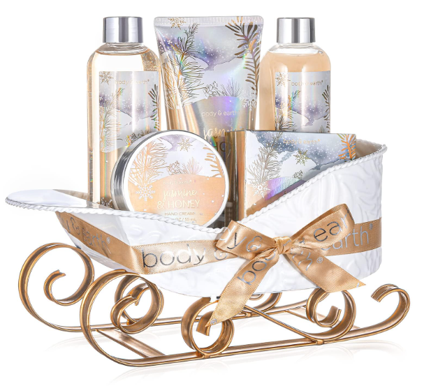 Gift Baskets for Women, Body & Earth Gift Set with Jasmine & Honey Scent Includes Bubble Bath, Hand Cream, Holiday Gift Baskets, Bath and Body Gift Sets for Women, Happy New Year Gifts