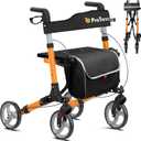 Walkers for Seniors,rollator Walker with seat,Lightweight Foldable All Terrain Rolling Walker,Adjustable Height,Rollator with Large Wheels,Walker Rollator with Seat,Orange