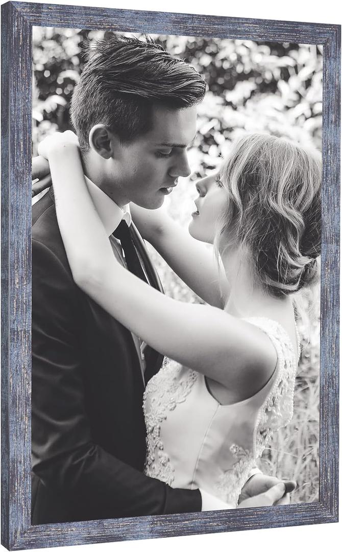 14x17 Frame Rustic Blue, 17x14 Picture Poster Frame, Horizontal Vertical Hanging, 14 by 17 Wall Gallery Family Concert Portrait Photo Frame Anniversary/Birthday/Wedding/Thank you/Christmas Gift