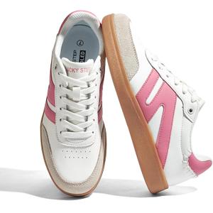 LUCKY STEP Women Retro Gum Sole Fashion Sneakers (White)