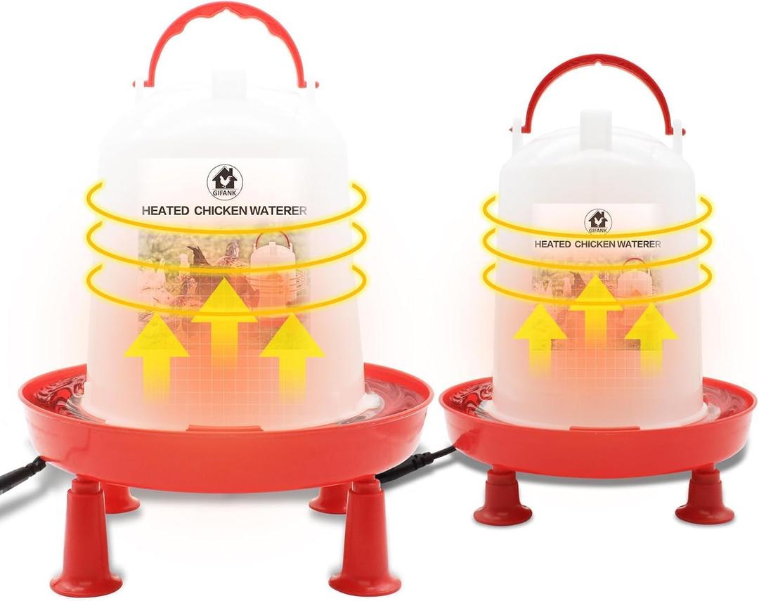 2Pack Chicken Waterer Heated for Winter 3L & 6L Chicken Water Heater with Adjustable Leg Support 35W BPA-Free Heated Poultry Waterer Heavy Duty All in One Heated Waterer for Chicken Coop