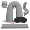 Twist Memory Foam Travel Pillow - Comfortable & Adjustable Neck Pillow for Traveling with Soft Washable Velvet Cover, Eye Mask & Earplugs - Long Flight Essentials | for 360° Neck Support, Chin, Lumbar