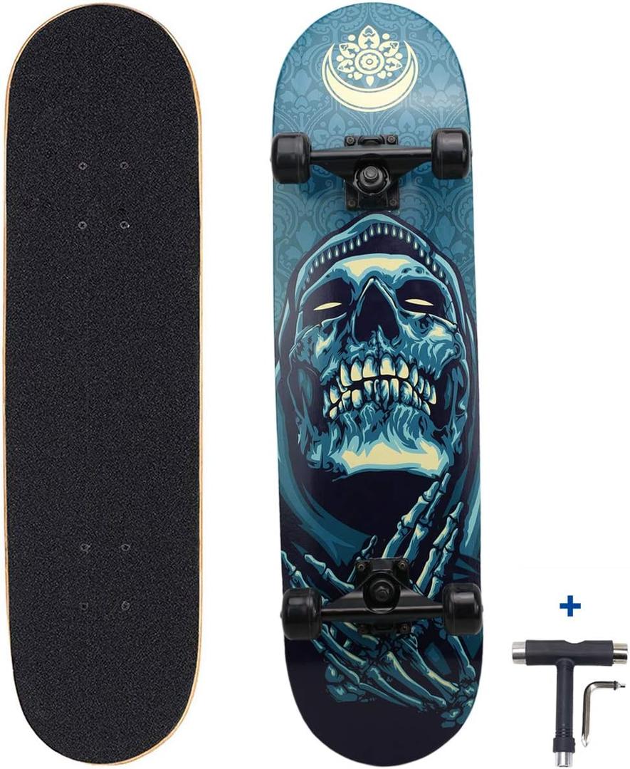 31 inch Pro Skateboard Complete,7 Layer Maple Wood Double Kick Concave Skateboards, Tricks Skateboards for Teens, Beginners, Girls, Boys, Kids, Adults (Pray)