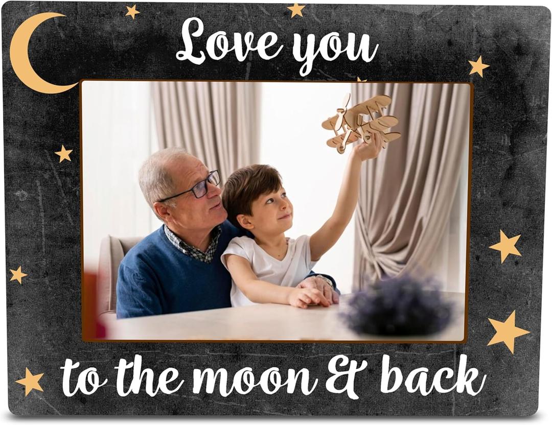 Photo Frame Suitable For 4 x 6 Photo - Picture Frame With A Support Behind - Vintage Love You To The Moon & Back Wooden Frame - Party Home Office Tabletop Shelf Display Decorations - A15