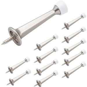 HOME MASTER HARDWARE Heavy Duty Solid Door Stopper - 12 Pack Screw-in Rigid Doorstop, Satin Nickel Finish w/Plastics Tip for Protecting Doors (Silver) HOME MASTER HARDWARE Heavy Duty Solid Door Stopper - 12 Pack Screw-in Rigid Doorstop, Satin Nickel Finish w/Plastics Tip for Protecting Doors (Silver)