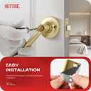 5 Pcs Gold Door Handles Interior in Satin Brass Finish, Bedroom Bathroom Privacy Door Levers Interior Gold Locksets Keyless, Reversible for Right & Left Sided Doors