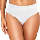 Women Full Coverage Bikini Bottoms - Mid Rise Bathing Suit Ruched Swim Bottom Swimsuit Swimwear (Medium, White)