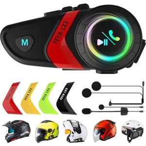FEYA Motorcycle Helmet Speakers Super Long Battery Life Helmet Headset with Hi-Fi Sound Quality Dual Noise Reduction IPX6 Automatic Answer/Call Music Control/AI Voice/Soft & Hard Mic 1 Pack - Multi