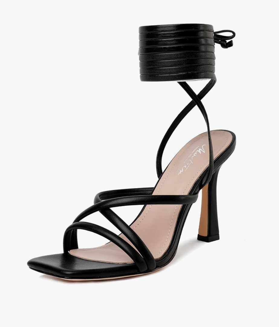 Mostrin Womens Sandals Strappy Heels for Women Lace Up Square Open Toe Heels Tie Up High Heeled Sandals for Prom, Party, Daily Wear Size 39
