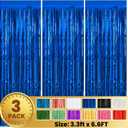 3 Pack 3.3 x 6.6 FT Foil Fringe Backdrop Curtain, Streamer Backdrop Curtains, Streamers Birthday Party Decorations, Fringe Backdrop for Graduation, Baby Shower, Gender Reveal (Blue)