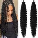 Deep Water Wave Crochet Hair 1b Black Boho Curly Wavy Braiding Hair Synthetic Boho Hair for Braiding 24 Inch 2 Packs Bohemian Ocean Wave Braiding Hair Pre Stretched for Boho Crochet Braids