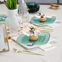 64 Pack Green Plastic Plates, Square Disposable Plate With Gold Rim Heavy Duty Party Dishes 32 Dinner Plates and 32 Dessert/Salad Plates For Wedding, Birthday