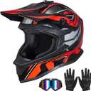 Youth Kids Dirt Bike Helmets, Kids ATV Helmets Motorcross BMX MX Off-Road Motorcycle Helmet JF605 with Goggles Gloves Dirtbike Helmet DOT Approved (Black Red)