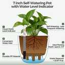 T4U Self Watering Pots for Indoor Plants, 7 Inch Self Watering Planters with Water Level Indicator, Bottom Watering African Violet Pots for Beginners & Busy Plant Owners, BPA-Free (2 Pack, White)
