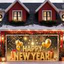 13x6ft Happy New Year Garage Door Banner Golden LettersBackdrop New Year's Eve Garage Door Cover Decoration for Celebration Party Indoor Outdoor House Wall Background Decor