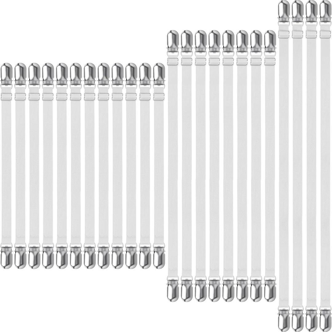Boao 24 Pcs Bed Sheet Straps Heavy Duty Adjustable Elastic Fasteners Fitted Bed Holder Mattress Corner Sheet Fasteners Clips for Home Room Couch Supplies(White)