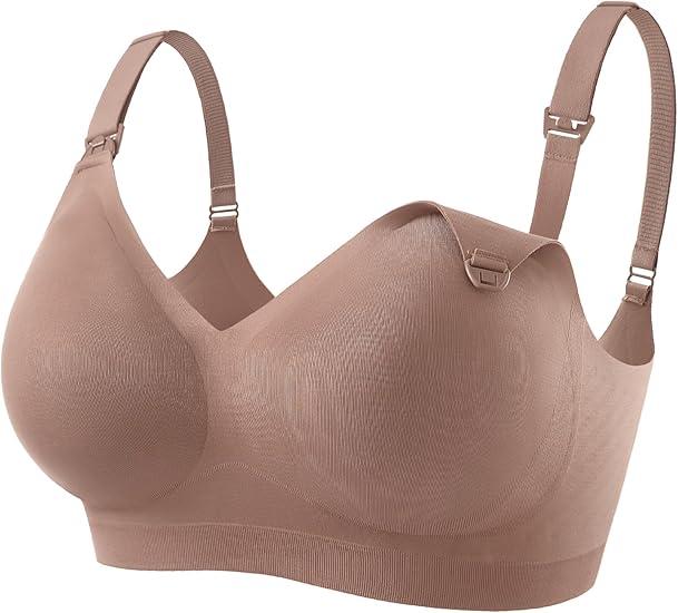 HOFISH Nursing Bras for Breastfeeding, AirZephyr Seamless Maternity Bra, Soft Breathable Nursing Bra for Pregnancy M  Brown
