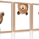 Framed Baby Bear Nursery Wall Art Peeking Bear Pictures Wall Decor Peekaboo Kids Room Decor Woodland Animal Posters Neutral Nursery Painting Canvas Print Artwork for Children's Baby Room Bedroom, 24L''X16W''-Wood Framed
