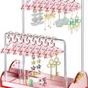 NiHome Acrylic Earring Holder with Unique Double-Tiered Design, Cute Miniature Clothing Hangers with Spacious Storage for 48 Pairs, Display for Home Vanity & Retail Showrooms (Rose Gold, With Tray)