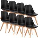 OLIXIS Dining Chairs Set of 8 Kitchen Mid Century Modern Chairs with Wood Legs and PU Leather Cushion for Living Room Bedroom Outdoor Lounge, Black