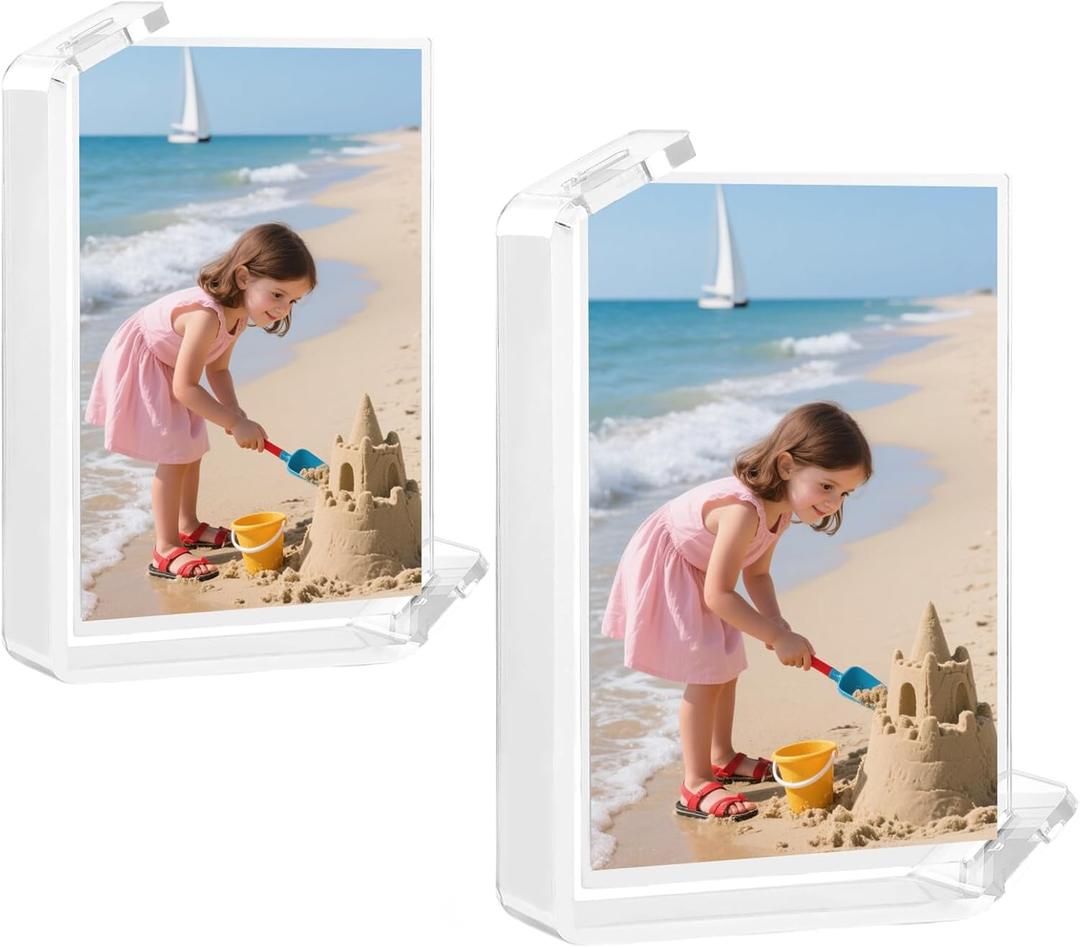 4x6inch 2 Pack Acrylic Picture Frames L Shaped Floating FrameDouble Sided Frames Artistic Modern photo Frame. (Transparent, 4X6)