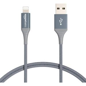 Amazon Basics USB-A to Lightning Charger Cable, Nylon Braided Cord, MFi Certified for Apple iPhone 14 13 12 11 X Xs Pro, Pro Max, Plus, iPad, 10,000 Bend Lifespan, High Speed Transfer, 6ft, Dark Gray