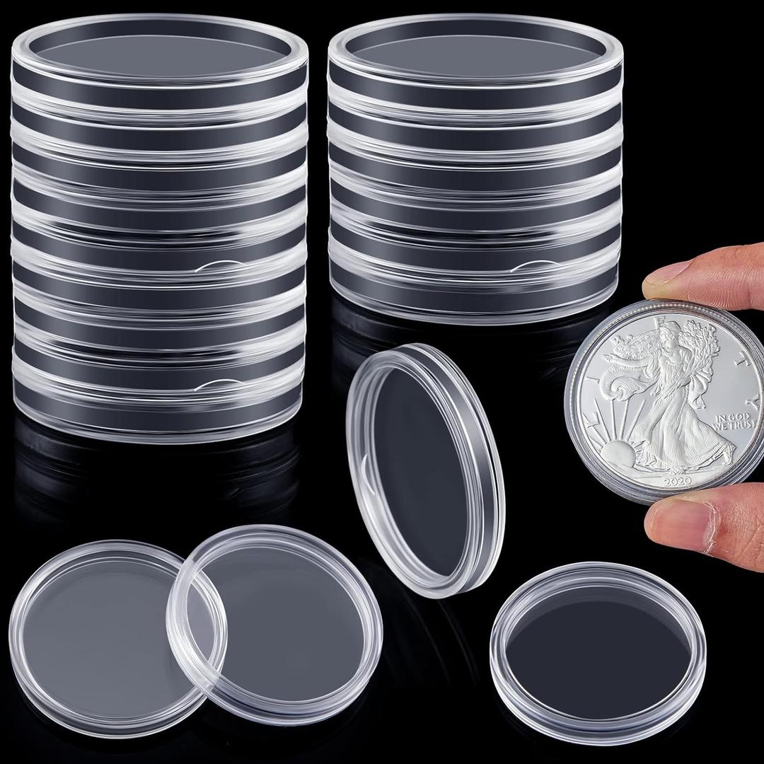30 Pieces Silver Dollar Coin Holder 40.6mm Silver Bar Capsule Holders Coin Capsules for Collection Bar, Round