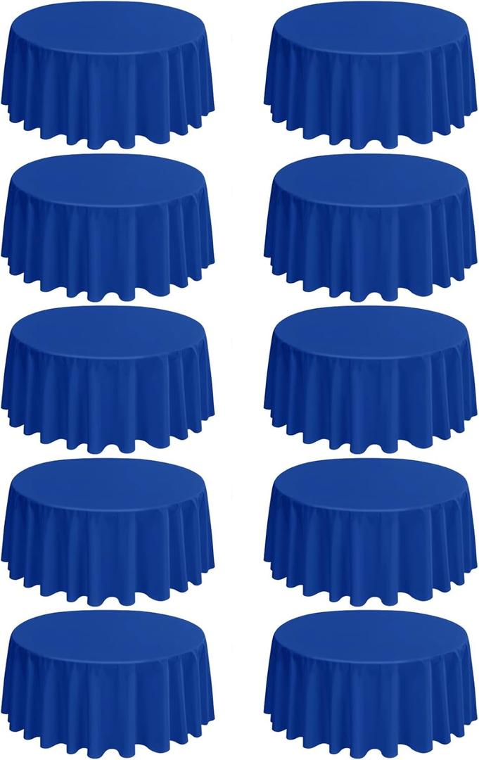10 Pack Round Tablecloths - 90 Inch Royal Blue Polyester Cover for Round Tables, Stain and Wrinkle Resistant Washable Fabric Cloth for Wedding Banquet Parties