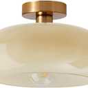Brass Flush Mount Ceiling Light Mid Century Modern Ceiling Light fixtures Brushed Gold Milk Yellow Glass Semi Flush Mount Ceiling Light Farmhouse Hallway Dining Room Ceiling Lamp (Flush- Milk yellow)