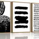OIQArtOIQ 3 Piece Large Abstract Canvas Wall Art For Living Room Black and White Framed Wall Art Stroke Circle Modern Minimalist Art Prints Artwork For Bedroom Office Dining Room 12x16 in (Abstract Dot Round)