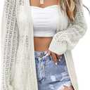 Women's Crochet Cardigan Sweater Long Sleeve Open Front Lightweight Boho Cover Up Summer Knit Cardigans, X-Large, Beige (Beige, XL)