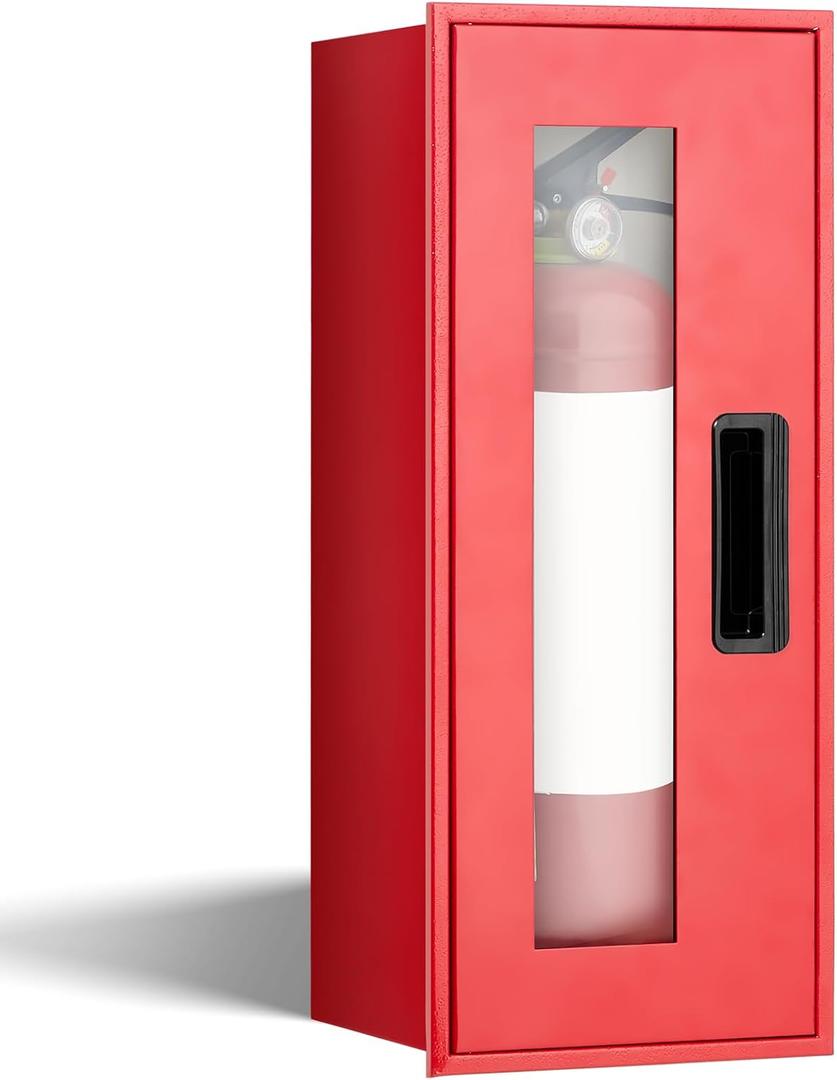 Zonon 1 Pcs 10lb Fire Extinguisher Cabinet Wall & Surface Mount 22.84" H x 9" W x 7" D Red Steel Fire Extinguisher Box Case Holder with Handle for Indoor Outdoor