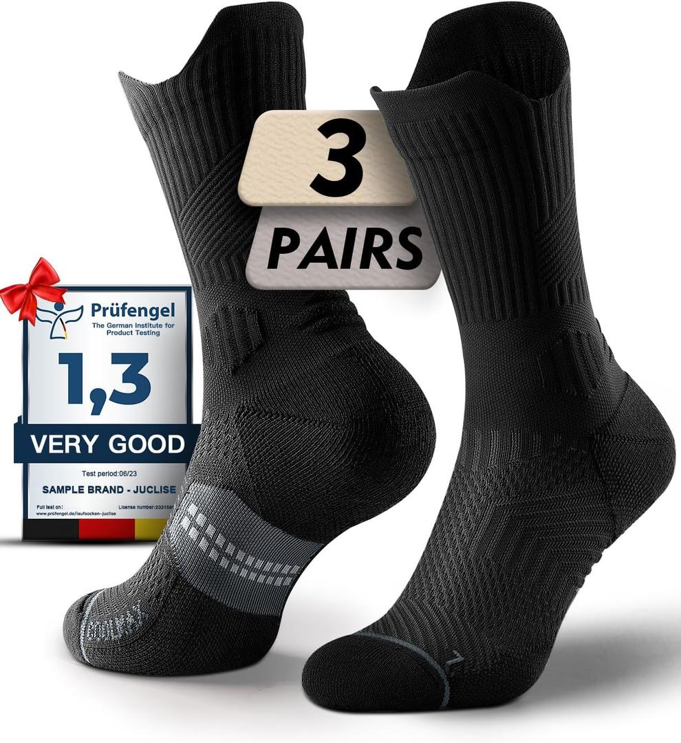 Bamboo Viscose Coolmax Crew Compression Running Socks Athletic Hiking Basketball Workout Moisture Wicking AntiBlister (Large, Classic Black)