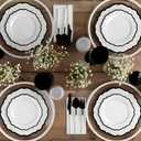 Contemporary Collection Combo White Plates with Black Rim - 7.5" - 10.5" (Pack of 32) - Sleek Modern Design - Perfect for Entertaining & Everyday Use