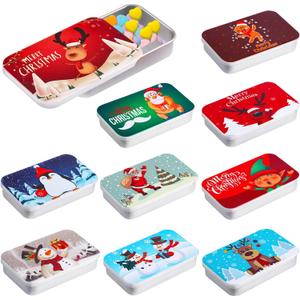 Peryiter 10 Pcs Novelty Christmas Empty Mint Tins Christmas Mint Tins Funny Gag Gifts, 3 x 2 x 0.6 mas Gift Bag Stuffer, Mini Tin Without Candy, White Elephant Exchange Gifts(Cute Style)
