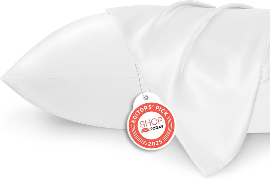 Bedsure Satin Pillowcase 2 Pack Similar to Silk Pillow Cases Standard Size, Pillow Case for Sleeping Women with Envelope Closure, Gifts for Women Men, Pure White, 20x26 Inches, 2pcs