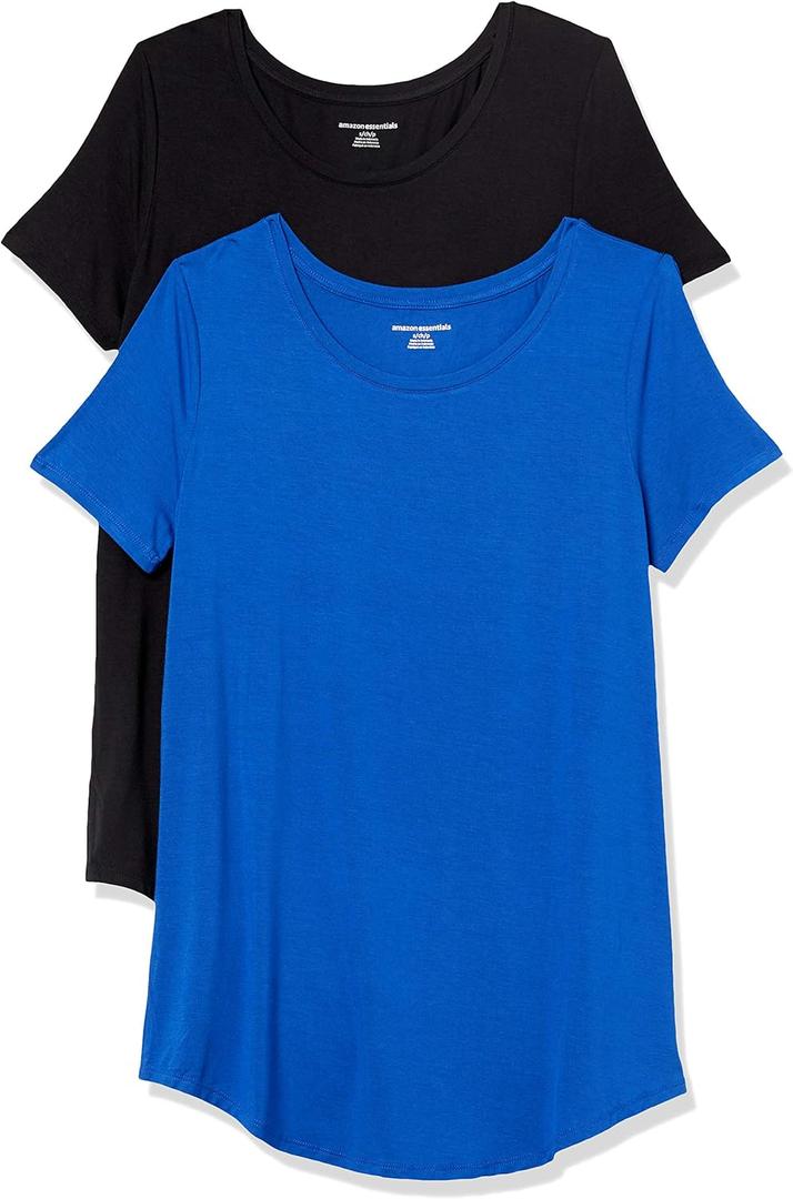 Amazon Essentials Women's Short-Sleeve Scoopneck Tunic Tops, Pack of 2 (Cobalt Blue/Black)
