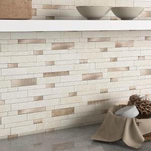 BeNice Backsplash Peel and Stick Wall Tiles for Kitchen,Subway Self Adhesive Linear Mosaic Stickers Bathroom Waterproof(10 Sheets,Rustic Beige Brown)