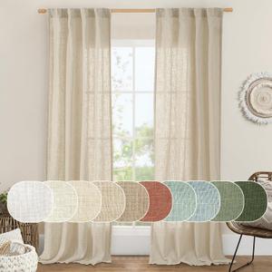 LAMIT Linen Curtains 84 inch Length for Living Room, Light Filtering Semi Sheer Panels Back Tab and Rod Pocket Neutral Drapes for Bedroom, Linen, 2 Panels, 34 x 84 Inch