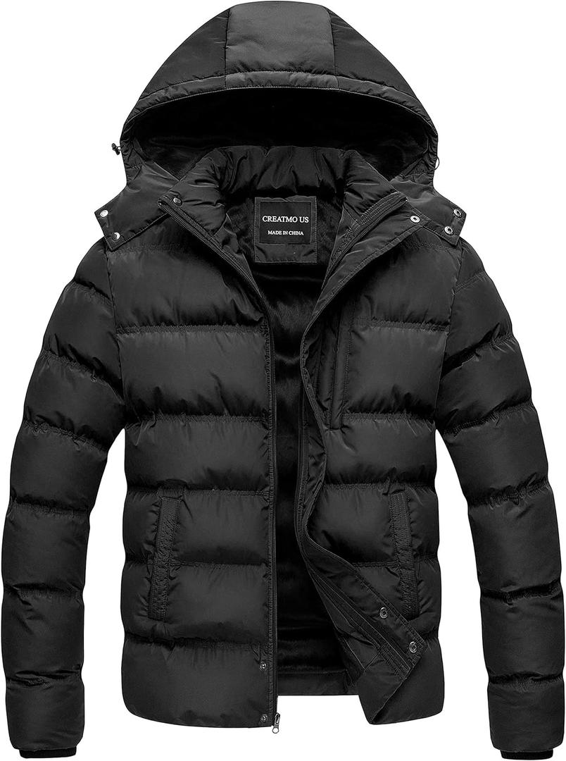 CREATMO US Men's Puffer Jacket Waterproof Winter Parka jacket Warm Thicken Ski Coat (Large, Black)