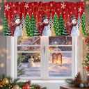 Christmas Tree Valance Curtains Snowman Christmas Kitchen Curtains Window Treatment Holiday Decor Red Black Buffalo Plaid Rod Pocket Valances for Kitchen Bathroom Living Room 54x18 Inch, 1 Panel