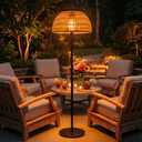 Solar Outdoor Floor Lamp, Cordless Patio Lamp with Rattan Shade
