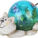 Afirst Garden Cat Statue Outdoor Decor - Resin Outdoor Figurine Glass Solar Lights Indoor Outdoor Decorations Patio Lawn Yard Art Ornaments