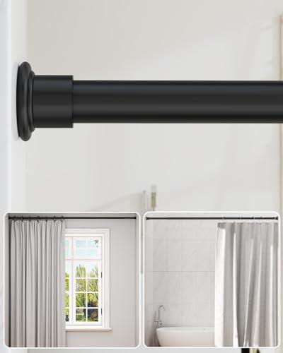 ALLZONE Heavy Duty Tension Shower Curtain Rod 42-83 Inches for Bathroom, Window, Non-Slip, Adjustable with Strong Spring Pole for Closet, Doorway, No Rust, No Drilling, Black