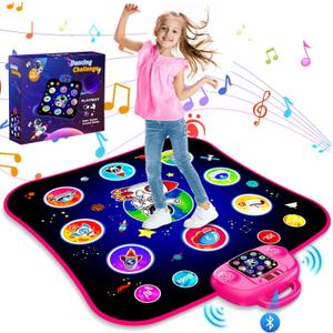 Gifts for 7 Year Old Girl Toys Age 6-8 Electronic Dance Pad with Light-up 8 Button Bluetooth Music Dance Mat with 5 Game Modes Birthday Toys Gifts for 3 4 5 6 7 8 9 10+ Year Old Girls Pink