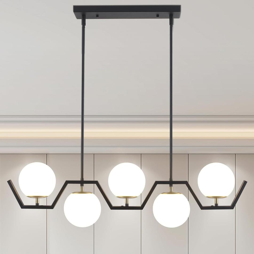 38" Kitchen Island Lighting Glass Globe Island Light Fixtures for Dining Room,  2 Light Chandelier Black and Gold Modern Dining Room Chandeliers Sputnik Light Fixture for Living Room