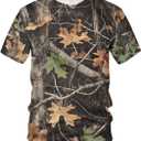 Men's Camo T Shirt Hunting Shirts Short Sleeve Fishing Camouflage Shirt (S)